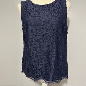 Ann Taylor loft navy floral lace tank size S